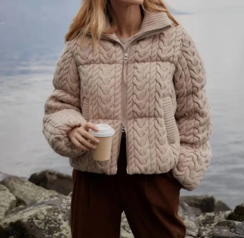 Reggie Cable Knit Puffer In Light Taupe