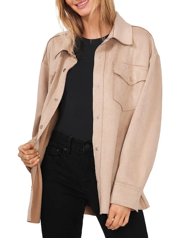 Womens Faux Suede Collared Shirt Jacket