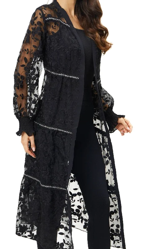 A010-G - Long Black Sheer Duster with silver detail