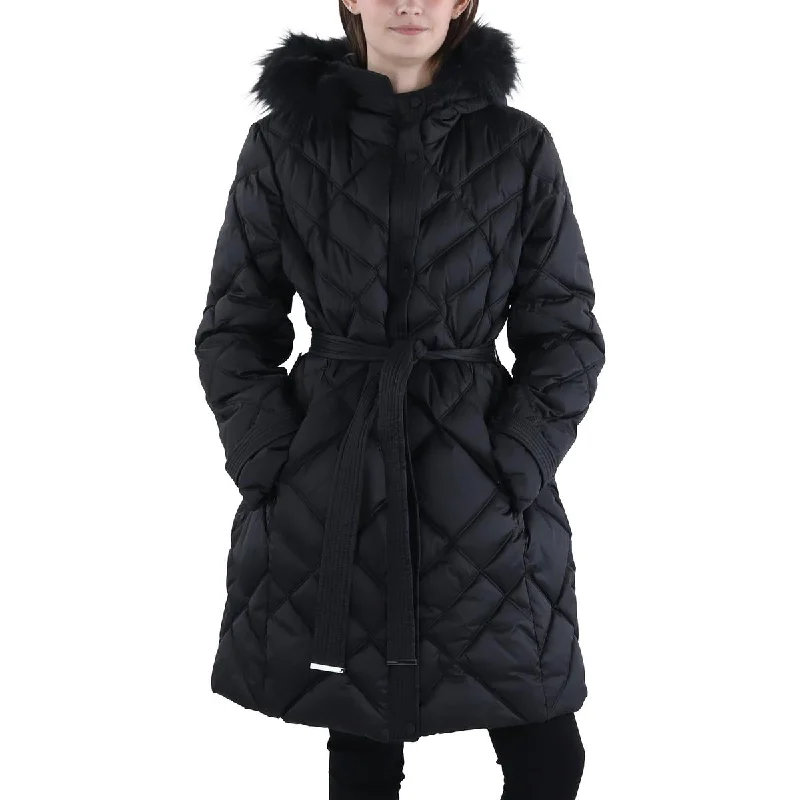 Womens Faux Fur Trim Hooded Puffer Jacket