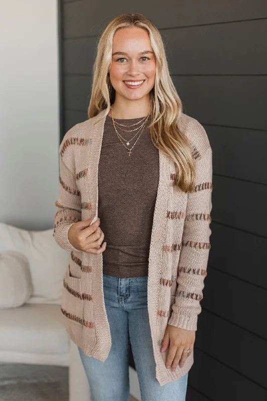 Give It A Shot Striped Cardigan- Light Mocha