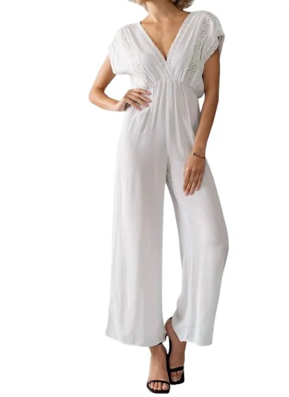 Lace Trim Jumpsuit In White