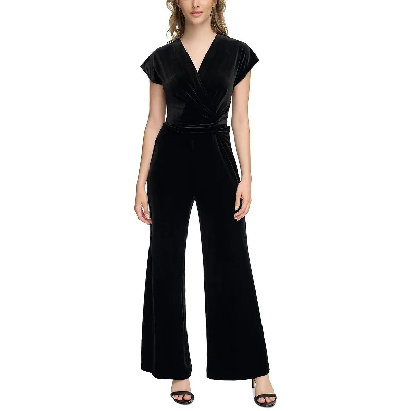 Womens Velvet Faux Wrap Jumpsuit