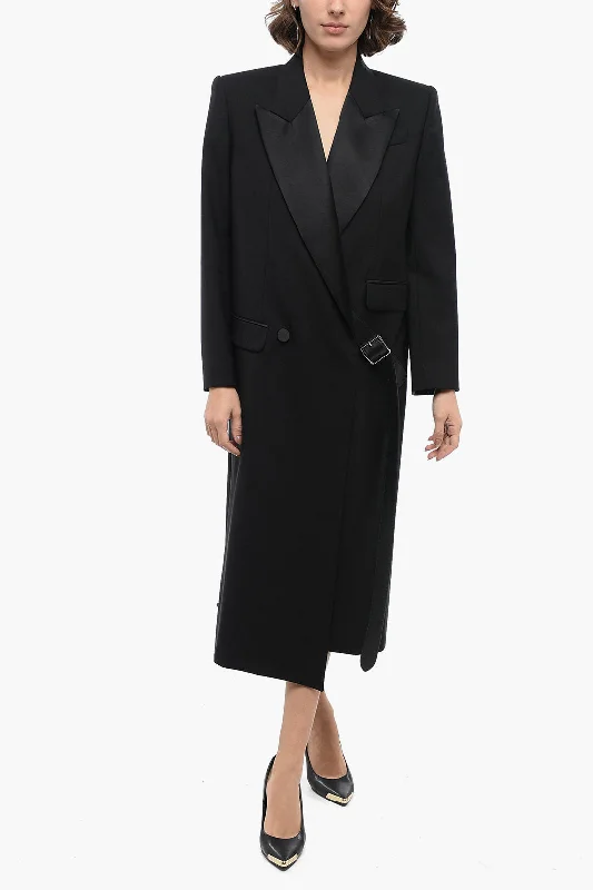 Alexander Mcqueen Double-Breasted Wool Blend Coat With Buckle Detail