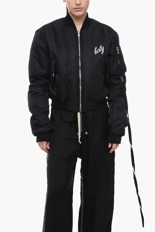 Ann Demeulemeester Embroidered Cropped HOLY Bomber Jacket