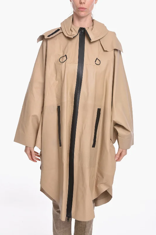 Bottega Veneta Bat-wing Sleevd Leather Raincoat