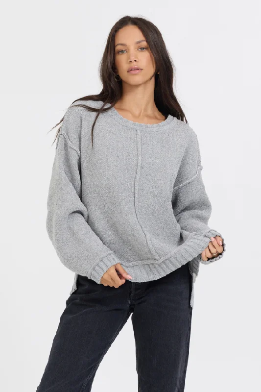 Heather Grey W/ Ivory Jacquard Knit Skull Sweater