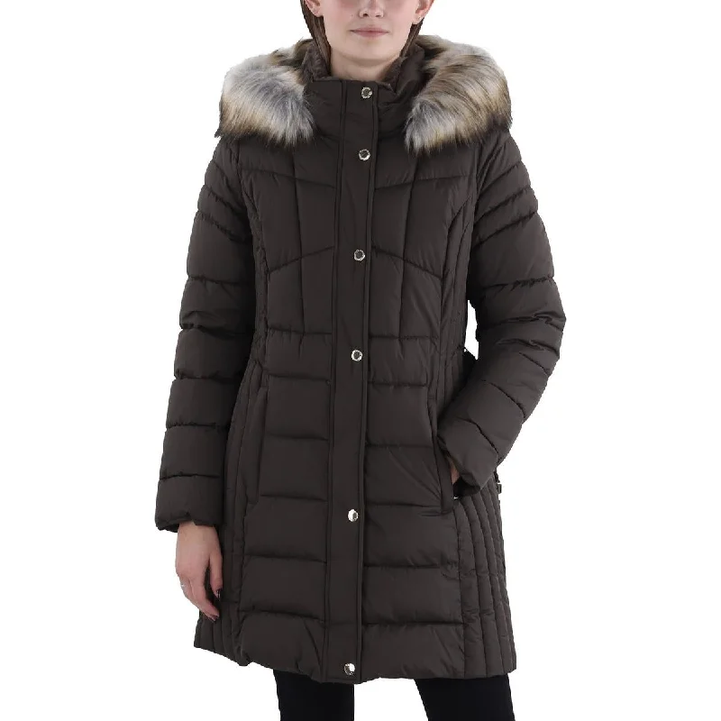 Womens Faux Fur Trim Hooded Puffer Jacket