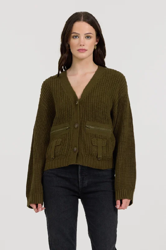 Deep Olive Fitted Utilty Cardigan