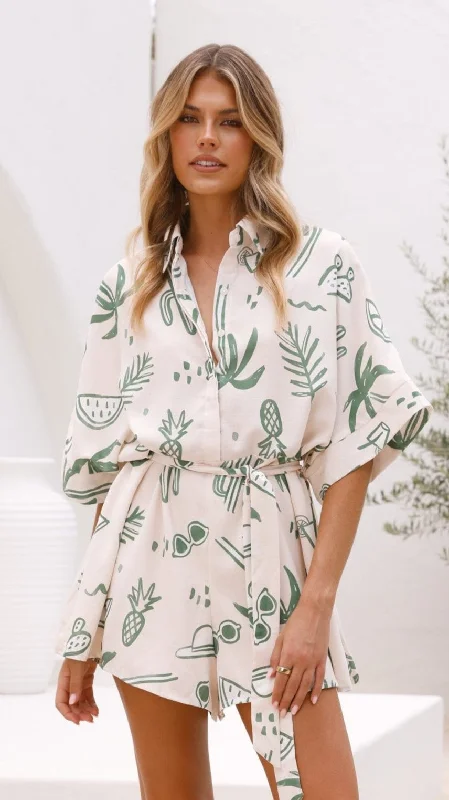 Jacquie Playsuit - Green Palm