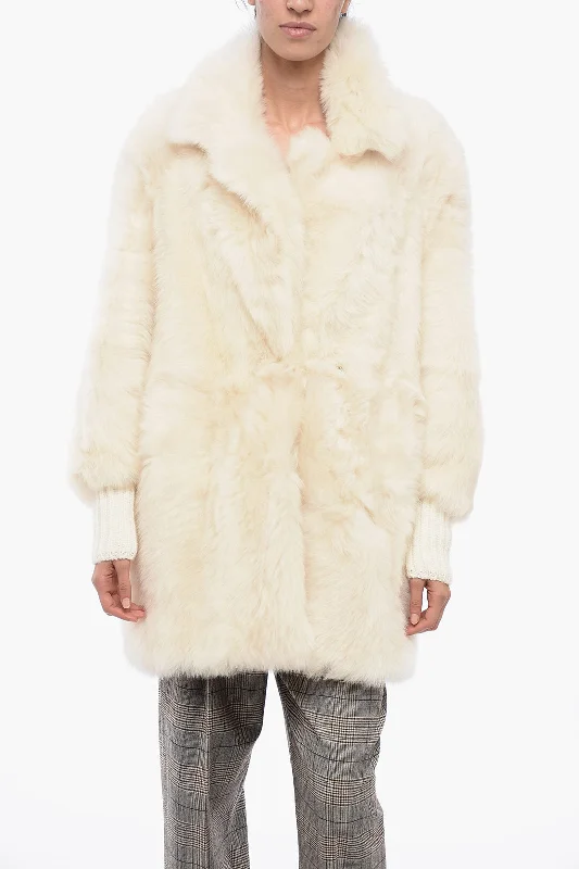 Fabiana Filippi Shearling Coat With Ribbed Knit Cuffs