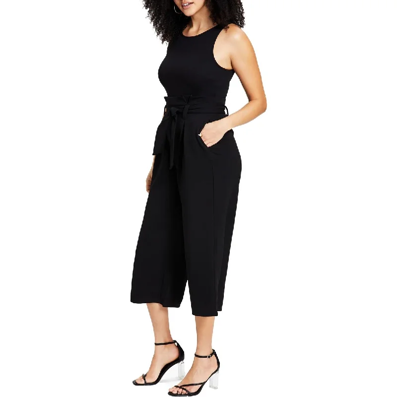 Petites Womens Jumpsuit Tie Front