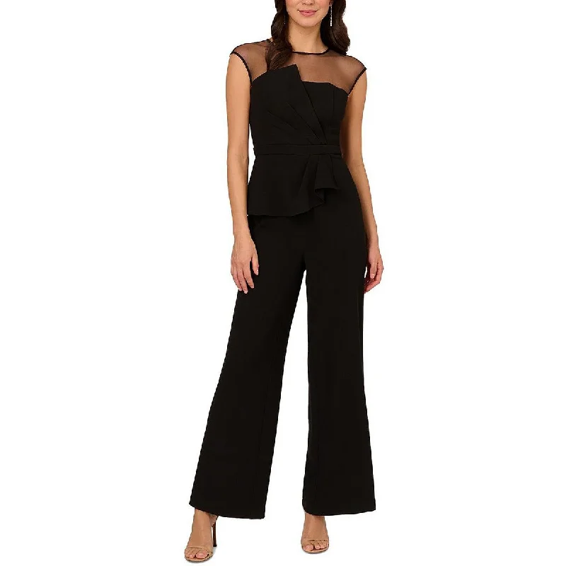 Womens Wide Legs Illusion Neck Jumpsuit