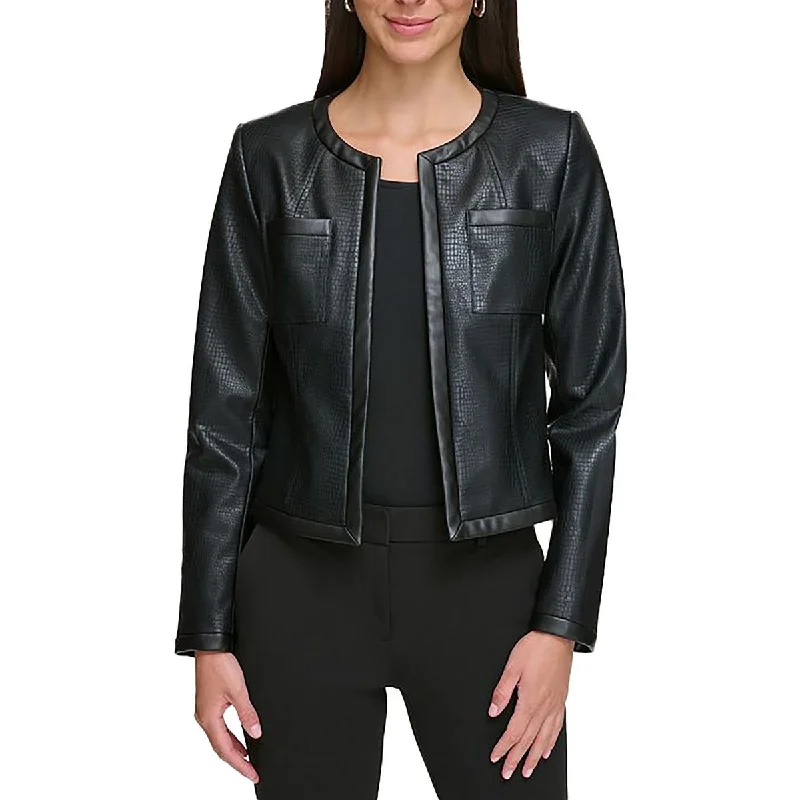 Womens Faux Leather Embossed Leather Jacket