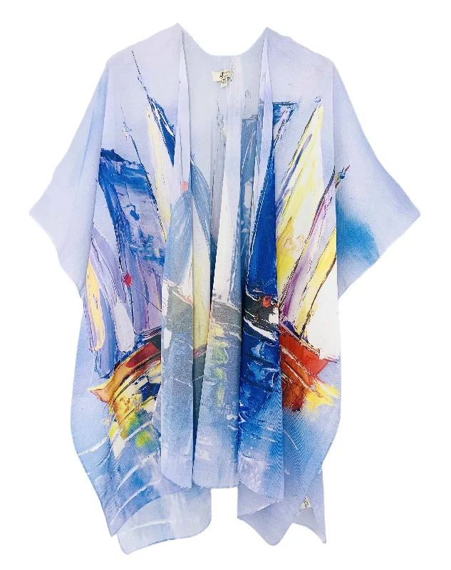 JC071000 Blue-Multi-Sailing Boat Kimono 71000