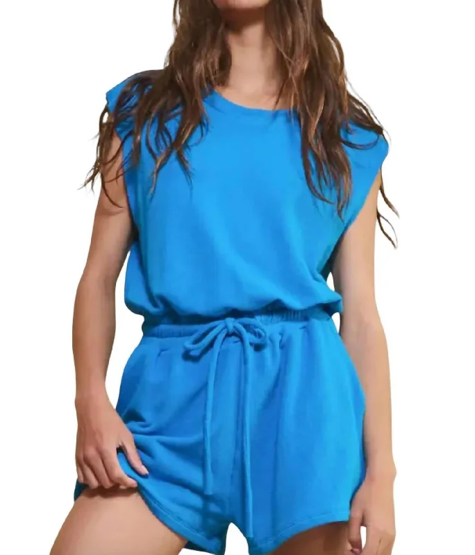 Drawstring Waistband Keyhole Romper In Royal