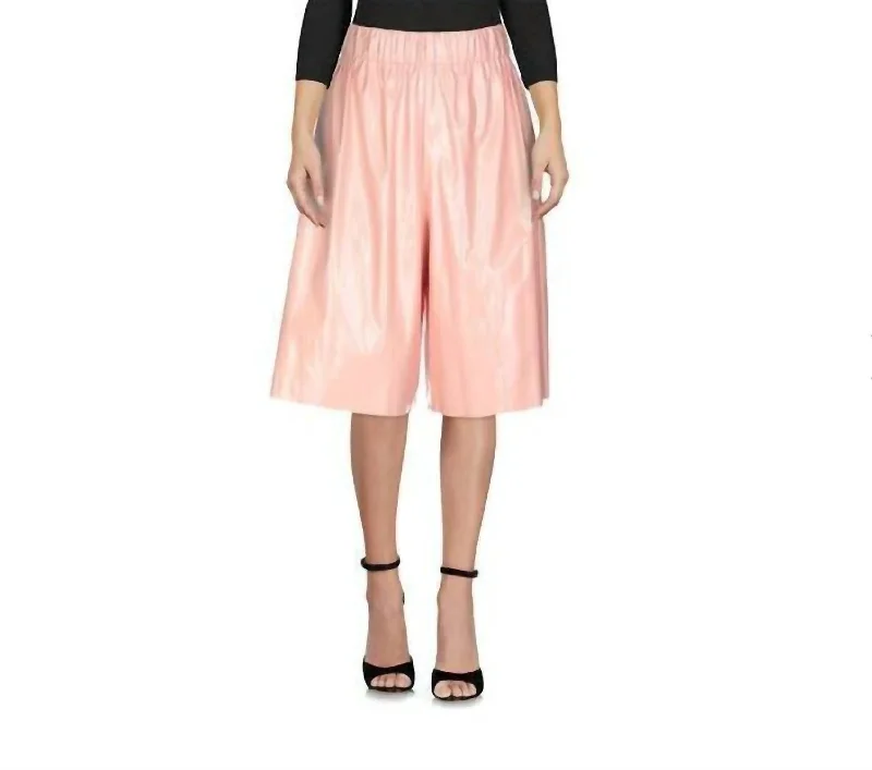 Faux Leather Vynil Cropped Wide Leg Shorts In Pink