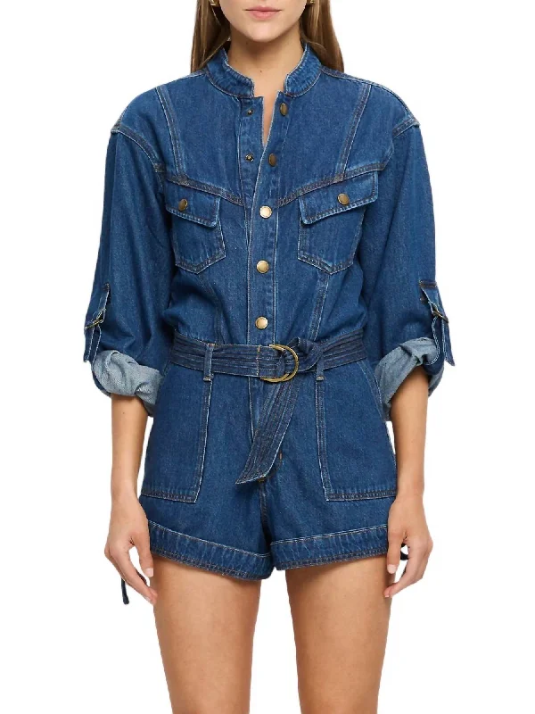 Elena Denim Playsuit In Indigo