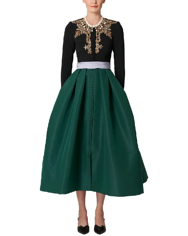 Carolina Herrera Embroidered Cinched Waist Silk Top