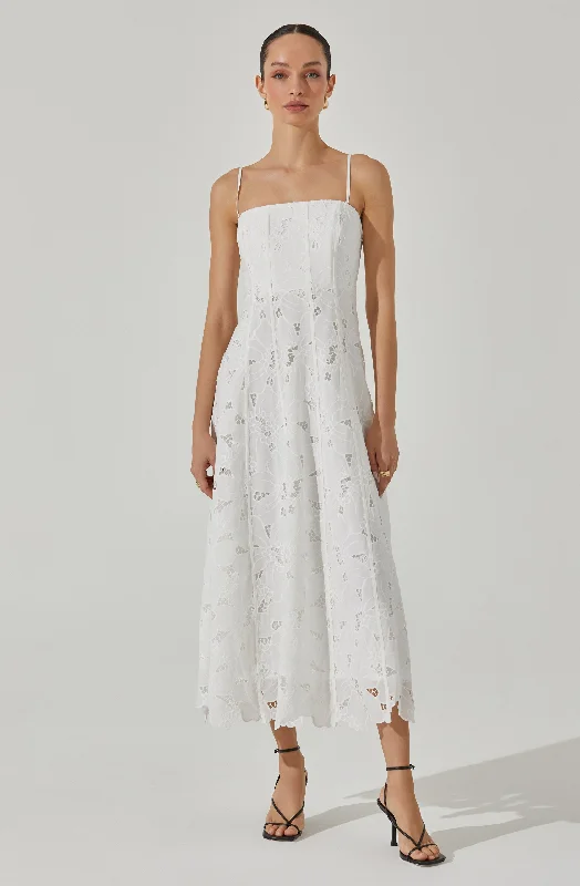 Lace Floral Eyelet Midi Dress