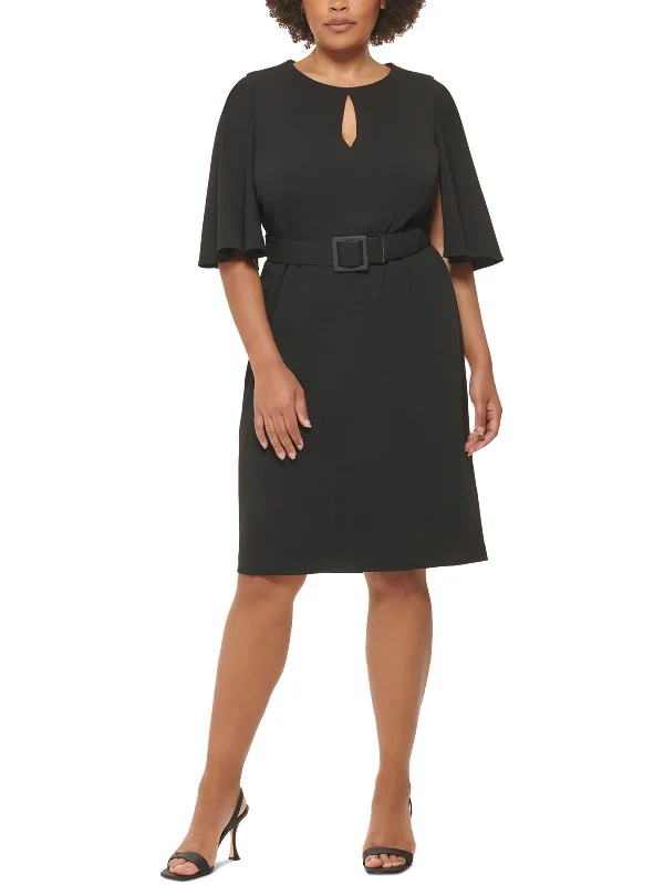 Plus Womens Belted Midi Sheath Dress