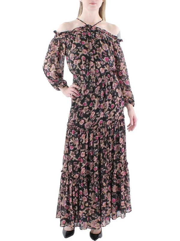 Womens Floral Smocked Midi Dress