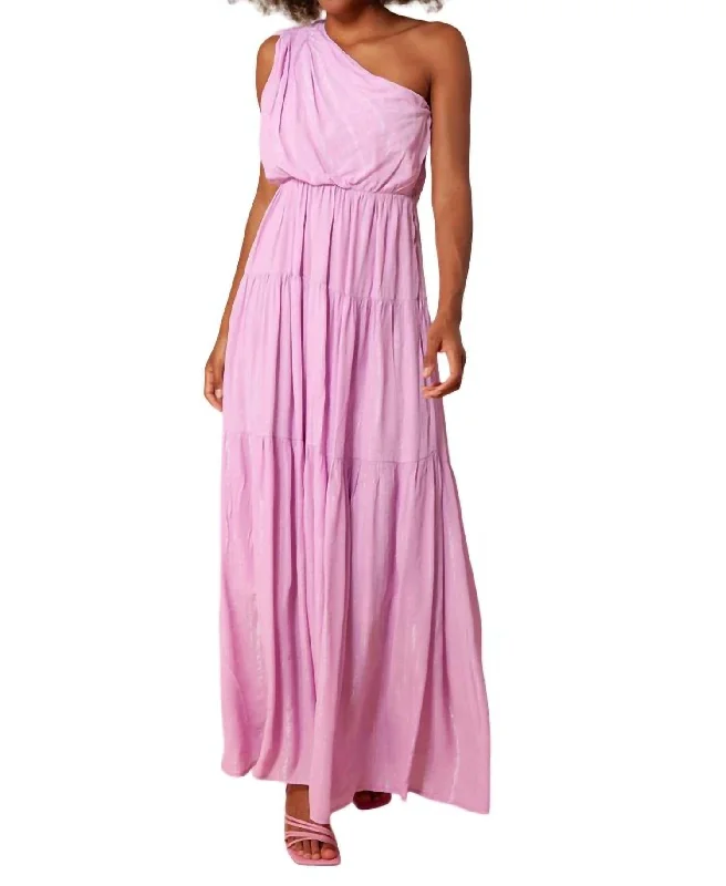 Charlize Solid One Shoulder Maxi Dress In Lilac