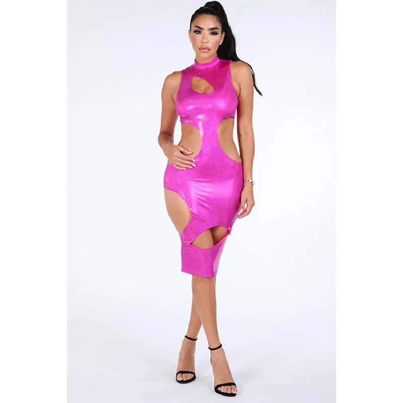 Cutout Sexy Maxi Hologram Dress