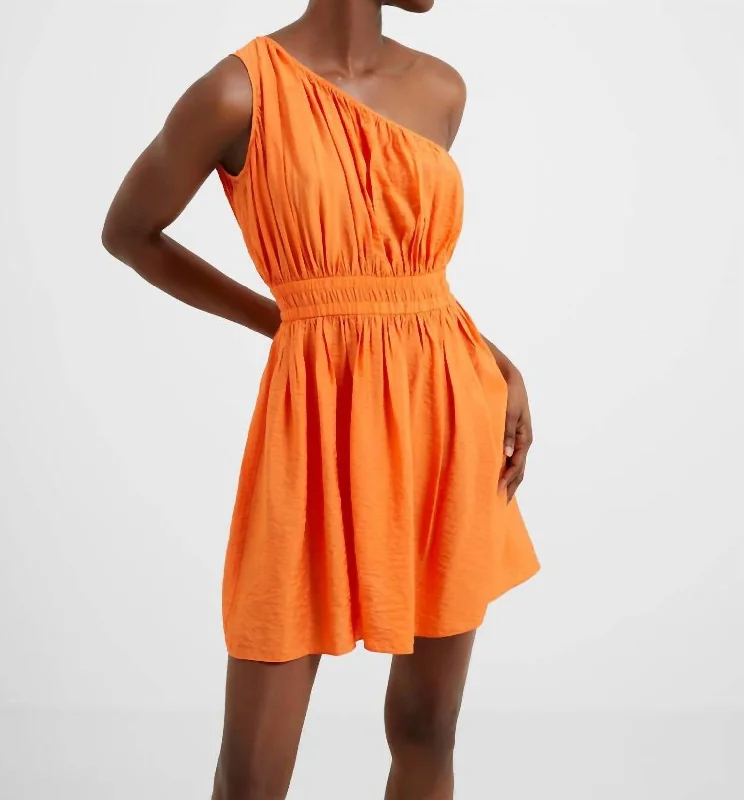 Faron Drape One Shoulder Mini Dress In Mandarin Orange