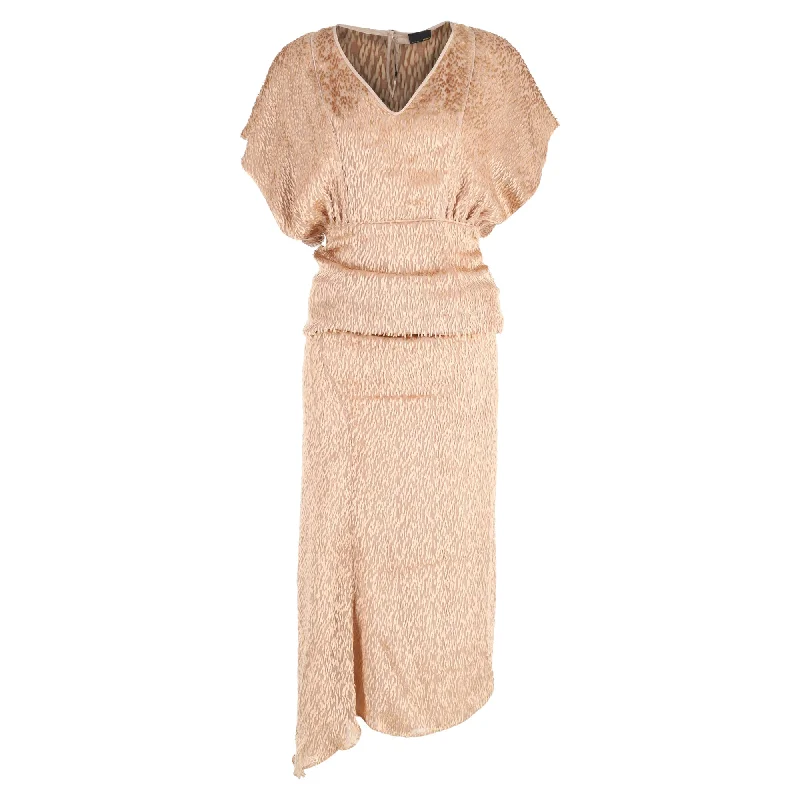 Fendi Maxi Faux Feather Textured Dress in Brown Viscose