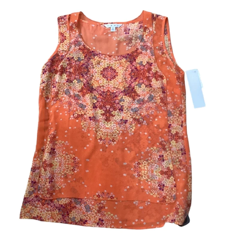 Orange Top Short Sleeve Designer Cabi, Size S