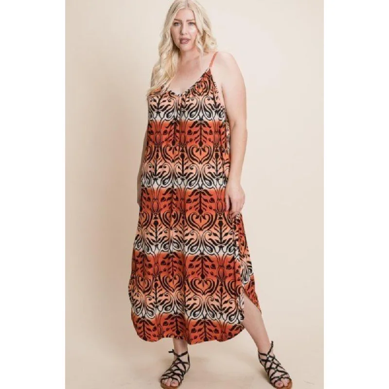 Plus Size Tie Dye Ombre Damask Print Anna Print Cami Maxi Dress