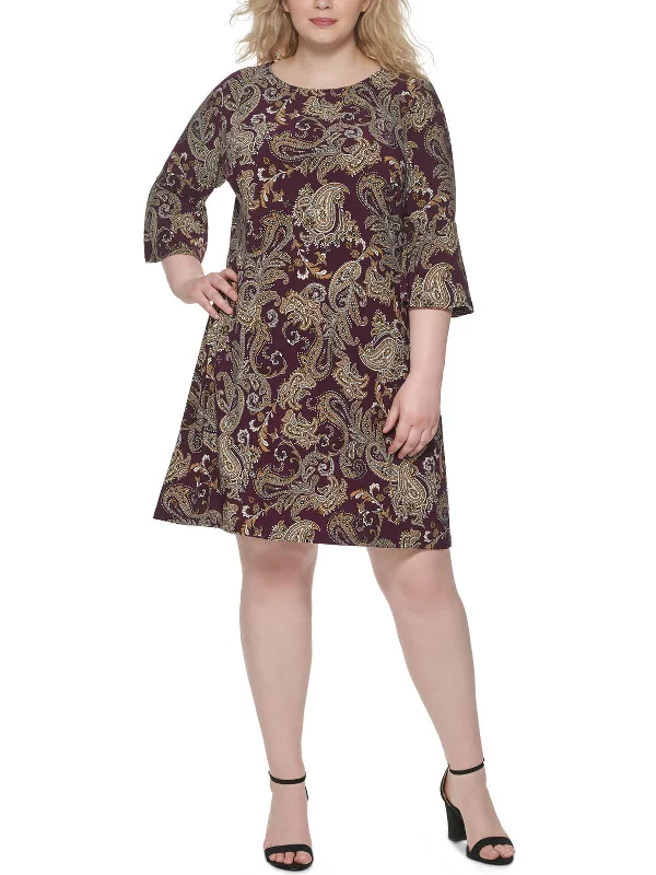 Plus Womens Paisley Mini Shift Dress