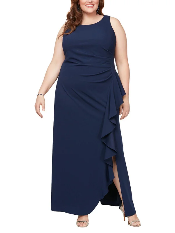 Plus Womens Ruffled Maxi Evening Dress