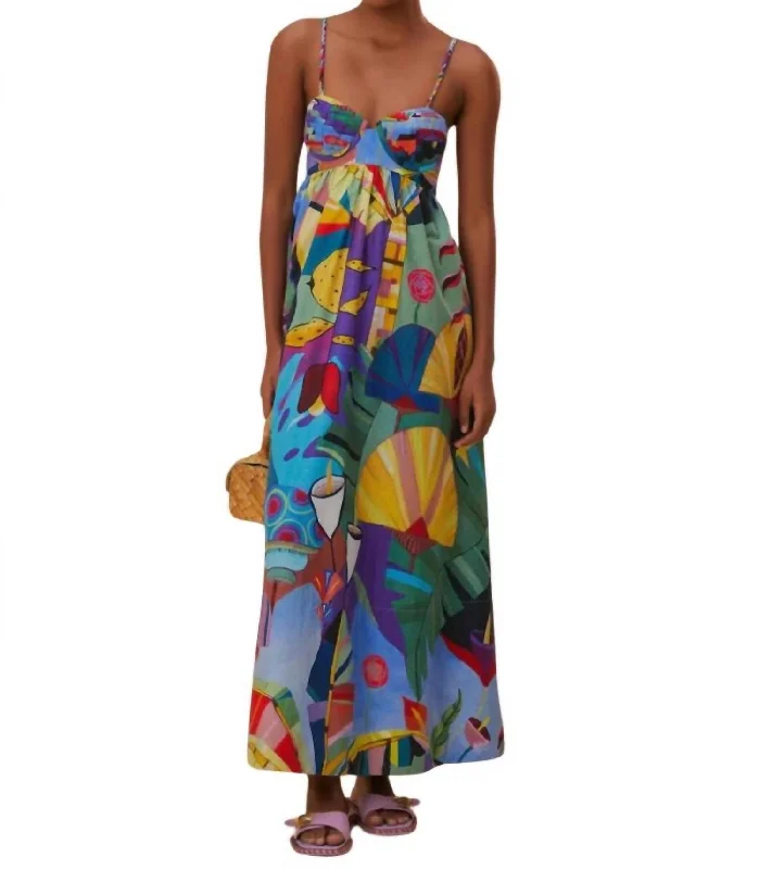 Sleeveless Maxi Dress In Tropical Scenario