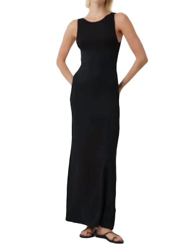 Soft Touch Boatneck Tank Maxi Dress In Black