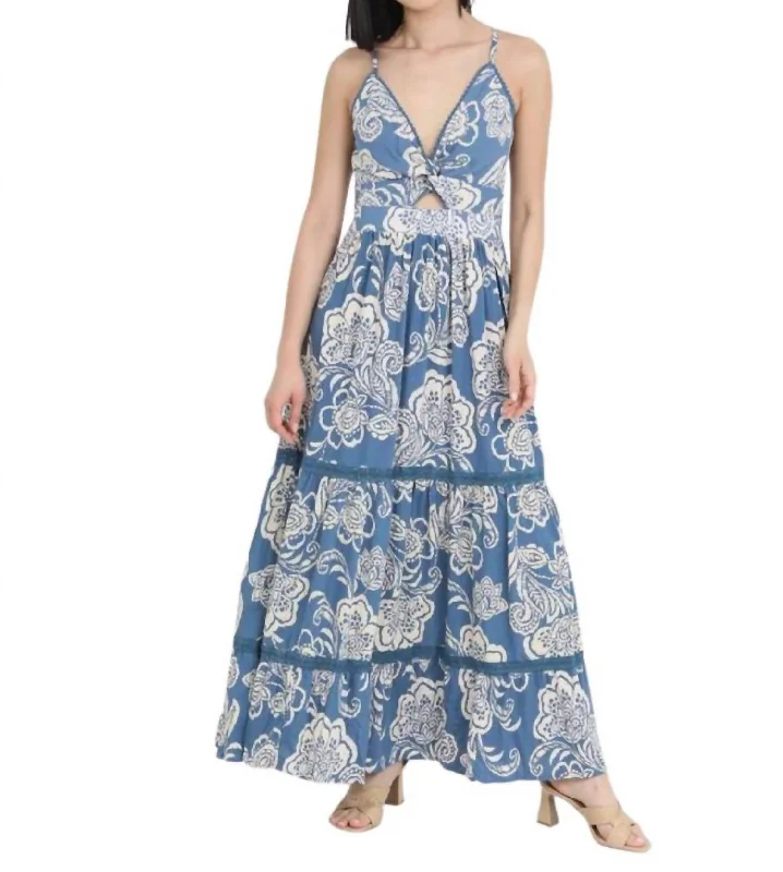 Twist Front Cut Out Maxi Dress In Blue