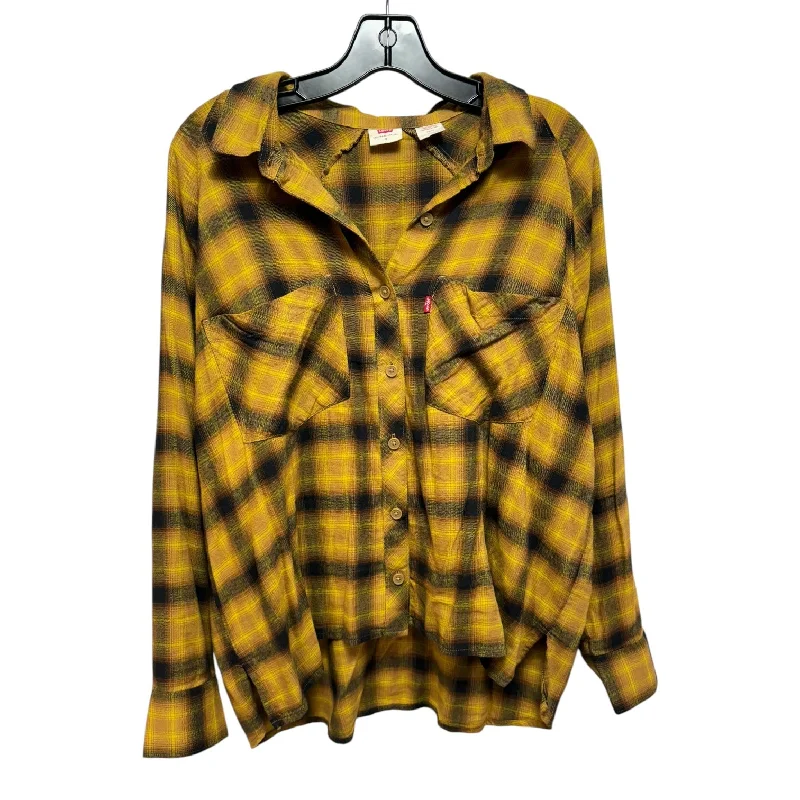 Flannel Top Long Sleeve By Levis In Plaid Pattern, Size: S