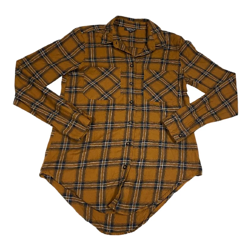 Top Long Sleeve By Top Shop In Plaid Pattern, Size: 4