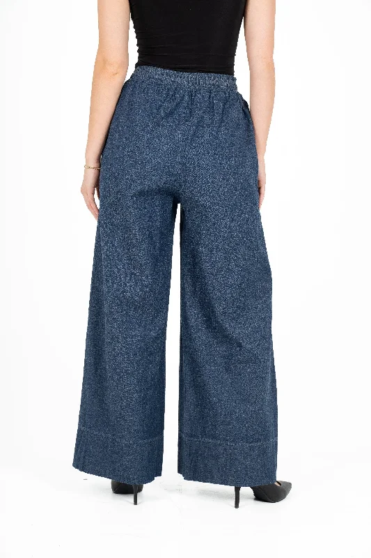 Wide-Leg Pull-On Pants With Draw-Cord