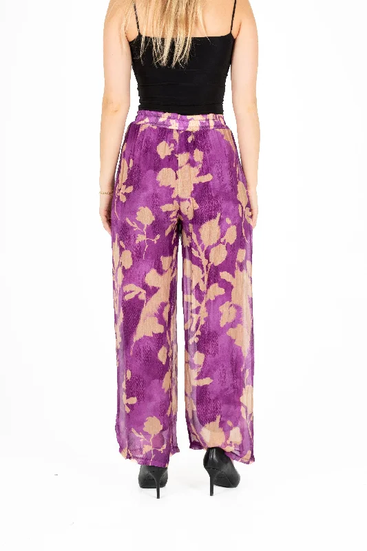 Wide-Leg Pull-On Printed Woven Pants