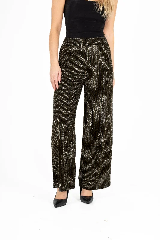 Gold Stripe Detail Wide-Leg Knit Pull-On Pants