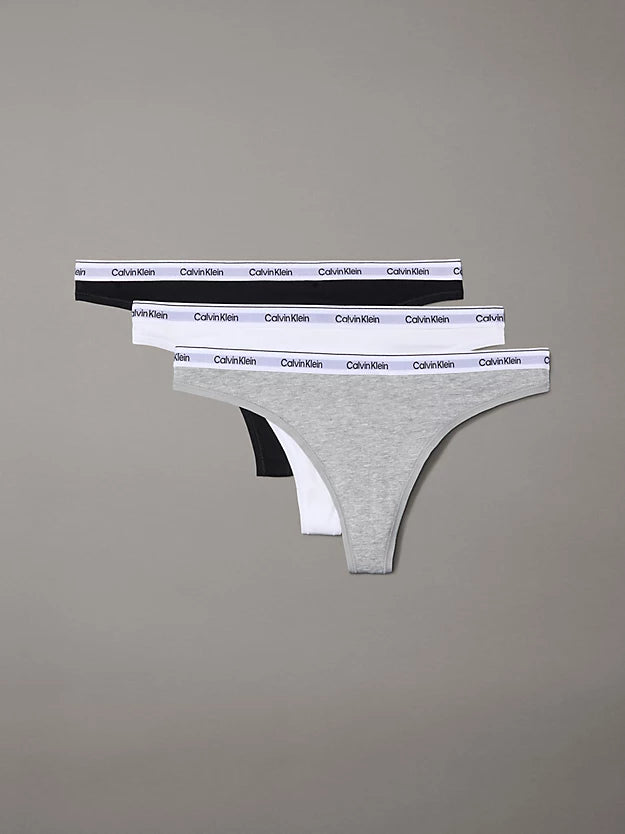 Calvin Klein Modern Logo Women's Thong 3 Pack - Black/White/Grey