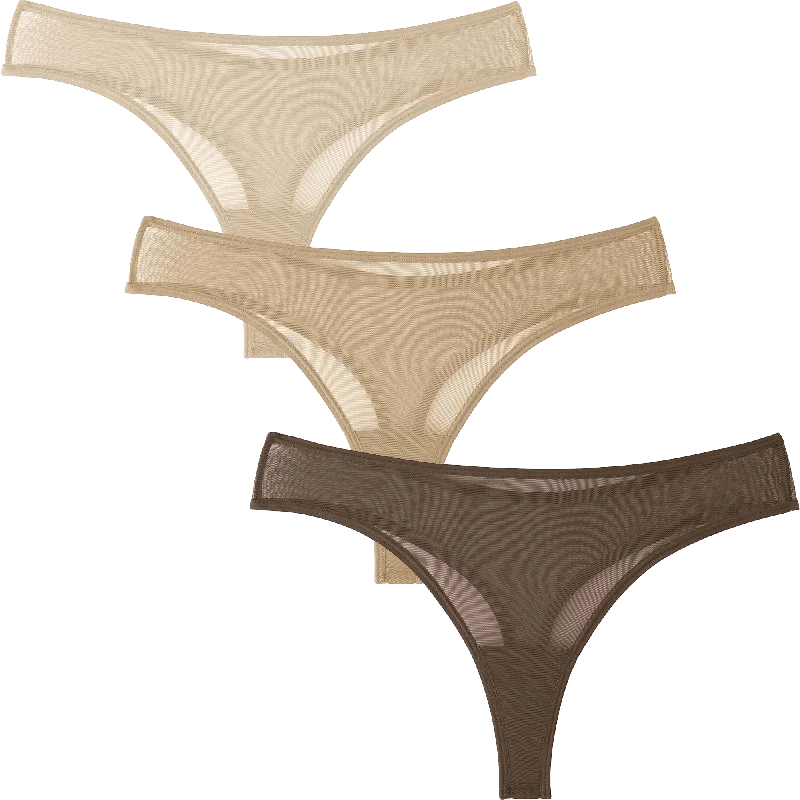 The Julie Everyday Sheer Mesh Neutral Color Thong Bundle (L - 2XL)