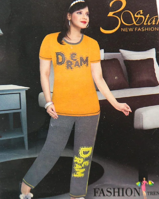 Ladies Nightdress & Pajama Sets with T-shirt by 3 Star - Yellow & Grey