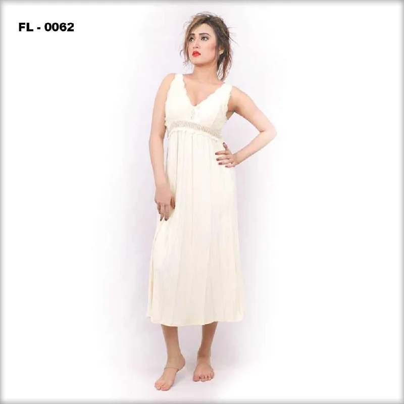 Off White Flourish Nighty For Women  - FL-0062