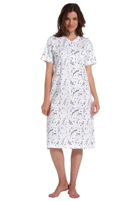 Pastunette Bird Print Short Sleeve Nightdress, White